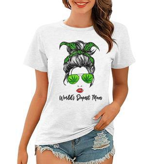 Classy Worlds Dopest Mom Messy Bun Weed Leaf Mothers Day Women T-shirt | Mazezy