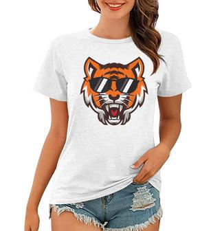Cool Growling Mouth Open Bengal Tiger With Sunglasses Women T-shirt | Mazezy