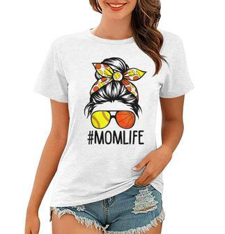 Dy Mom Life Softball Basketball Mommy Mothers Day Messy Bun Women T-shirt - Thegiftio UK