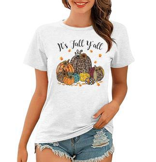 Fall Vibes Its Fall Yall Leopard Pumpkin Autumn Leaves  Women T-shirt