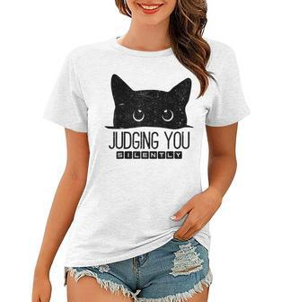 Funny Black Cat Judging You Silently Sarcastic Cat Mom Gift Women T-shirt | Mazezy
