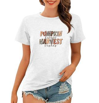 Funny Fall Pumpkin Kisses And Harvest Wishes Women T-shirt - Thegiftio UK