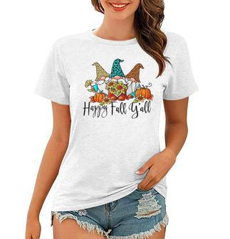 Funny Happy Fall Yall Gnomes Leopard Pumpkin Autumn Women T-shirt - Thegiftio UK