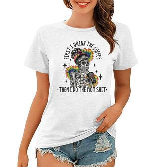 Funny Mom Coffee Women Skeleton Mama Bandana Hippie Tie Dye Women T-shirt | Mazezy