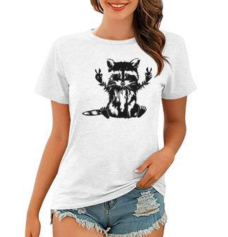 Funny Racoon Peace Sign Trashed Racoon Panda Lovers Gift Women T-shirt | Mazezy