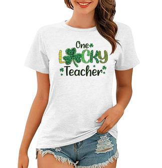 Green Leopard Shamrock One Lucky Teacher St Patricks Day Women T-shirt - Thegiftio UK