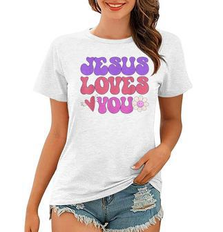 Groovy Christian Jesus Loves You 70S Hippie Women T-shirt | Mazezy