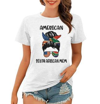 Half South African American Mom Messy Bun Flag Mothers Day Women T-shirt | Mazezy