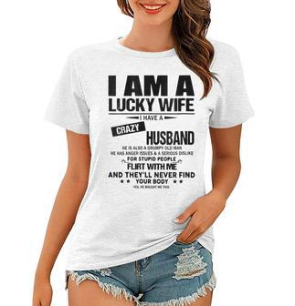 I Am A Lucky Wife I Have A Crazy Husband Funny Gift For Wife V2 Women T-shirt - Thegiftio UK
