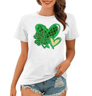 Irish Shamrocks Leopard St Patricks Day Lucky Heart Leopard Women T-shirt - Seseable