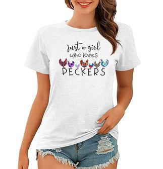 Just A Girl Who Loves Peckers Chicken Leopard Plaid Tie Dye Women T-shirt | Mazezy