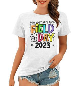 Just Here For Field Day 2023 Peace Sign Teacher Students Women T-shirt | Mazezy