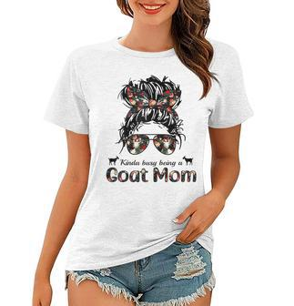 Kinda Busy Being A Goat Mom Messy Hair In Bun Bandana Gift For Womens Women T-shirt | Mazezy