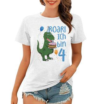 Kinder T-Rex 4. Geburtstag Frauen Tshirt, Lustiges Dino 4 Jahre Motiv - Seseable