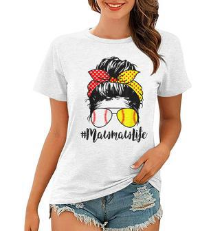 Mawmaw Life Messy Bun Hair Softball Baseball Mothers Day Women T-shirt | Mazezy