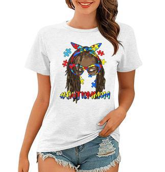 Messy Bun Black Autism Mom Afro Mother Autism Awareness Women T-shirt | Mazezy