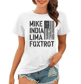 Mike India Lima Foxtrot Hot Mom Muscle Mommy American Flag Women T-shirt | Mazezy