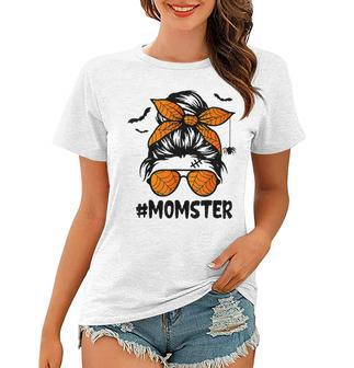 Momster For Women Halloween Mom Messy Bun Leopard Women T-shirt - Thegiftio UK