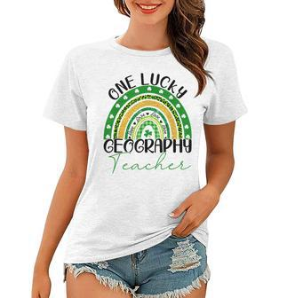 One Lucky Teacher Rainbow St Patricks Day Geography Teacher Women T-shirt - Seseable