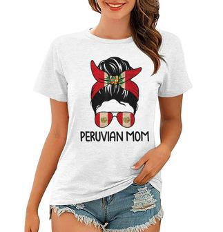 Peruvian Mom Messy Bun Sunglasses Flag Mothers Day Women T-shirt | Mazezy