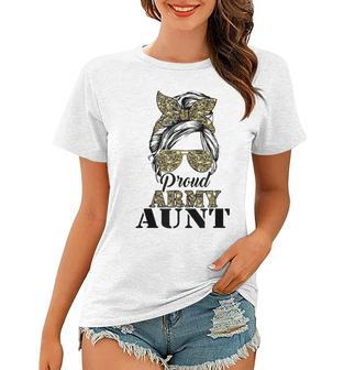 Proud Army Aunt Camouflage Messy Bun Soldier Mothers Day Women T-shirt - Seseable