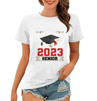 Proud Dad Of A 2023 Senior Graduation Cap And Diploma Women T-shirt - Monsterry