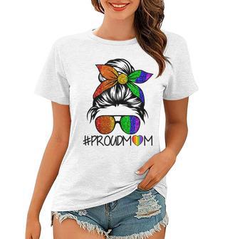 Proud Mom Lgbt Gay Pride Support Lgbtq Parade Messy Hair Bun Women T-shirt - Thegiftio UK