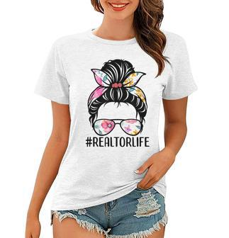 Realtor Life Messy Bun Real Estate Agent Girl Mom Wife Women T-shirt | Mazezy