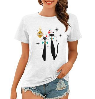 Retro Mid Century Modern Cool Cat Christmas Tshirt Women T-shirt - Monsterry