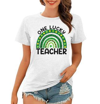 Saint Patricks Day Teacher One Lucky Teacher Leopard Rainbow Women T-shirt - Seseable