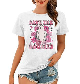 Save The Boobies Ghost Breast Cancer Halloween Women T-shirt - Thegiftio UK
