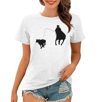 Silhouette Roping Rodeo Cowboy Calf Roper Horse Rider Lovers Women T-shirt | Mazezy