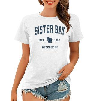 Sister Bay Wisconsin Wi Vintage Athletic Navy Sports Design Women T-shirt | Mazezy