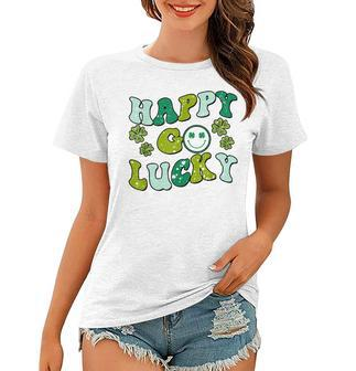St Patricks Day Happy Go Lucky Shamrock Irish Retro Groovy V2 Women T-shirt | Mazezy