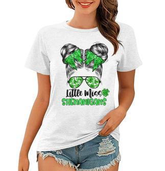 StPatricks Day Messy Bun For Girls Little Miss Shenanigans Women T-shirt - Seseable