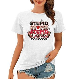 Stupid Cupid Retro Groovy Valentines Day Lightning Bolt Women T-shirt - Seseable