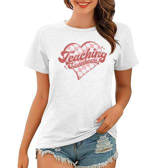Teaching Sweethearts Checkered Heart Valentines Day Teacher Women T-shirt - Seseable