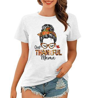 Thankful Mama Messy Bun Mom Fall Autumn Thanksgiving Leopard V3 Women T-shirt - Thegiftio