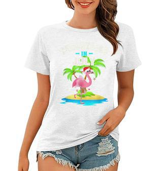 Tropischer Rosa Flamingo Frauen Tshirt, Hawaii Sommer Niedlich, Weihnachten im Juli - Seseable