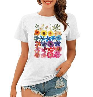 Vintage Pressed Flowers Plant Botanical Garden Wildflower Women T-shirt - Seseable