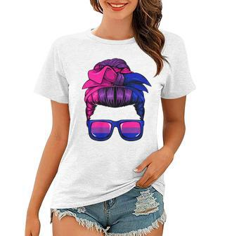 Womens Bisexual Messy Bun Lgbt-Q Cool Subtle Bi Pride Flag Colors Women T-shirt | Mazezy