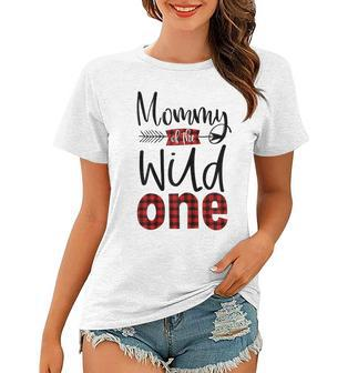 Womens Mommy Of The Wild One Buffalo Plaid Lumberjack 1St Birthday Women T-shirt - Seseable