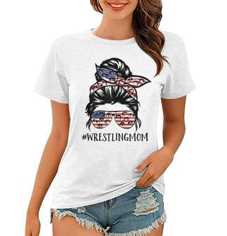 Womens Th America Flag Messy Bun Wrestling Mom Life Women T-shirt - Thegiftio UK