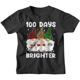 100 Days Brighter Happy 100Th Day Of School Gnome Teacher Youth T-shirt - Thegiftio UK