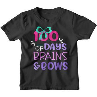 100 Days Of Brains And Bows Happy 100Th Day Of School Youth T-shirt - Thegiftio UK