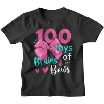 100 Days Of Brains Bows 100Th Day Of School Gifts Kids Girls Youth T-shirt | Mazezy