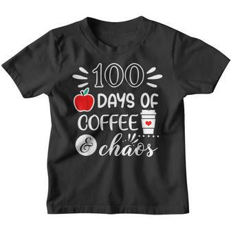 100 Days Of Coffee Chaos Teacher Happy 100 Days Of School Youth T-shirt - Thegiftio UK