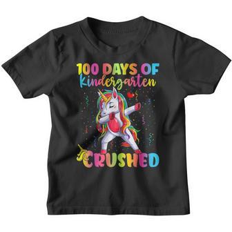 100 Days Of Kindergarten Crushed Unicorn Dabbing Boys Girls Youth T-shirt - Thegiftio UK