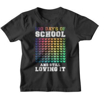 100 Days Of School And Still Loving It Rainbow Hearts Youth T-shirt - Thegiftio UK