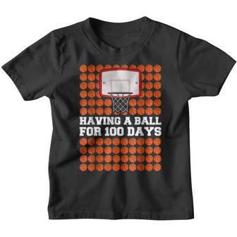 100 Days Of School Boys Kids Having A Ball Basketball Youth T-shirt - Thegiftio UK
